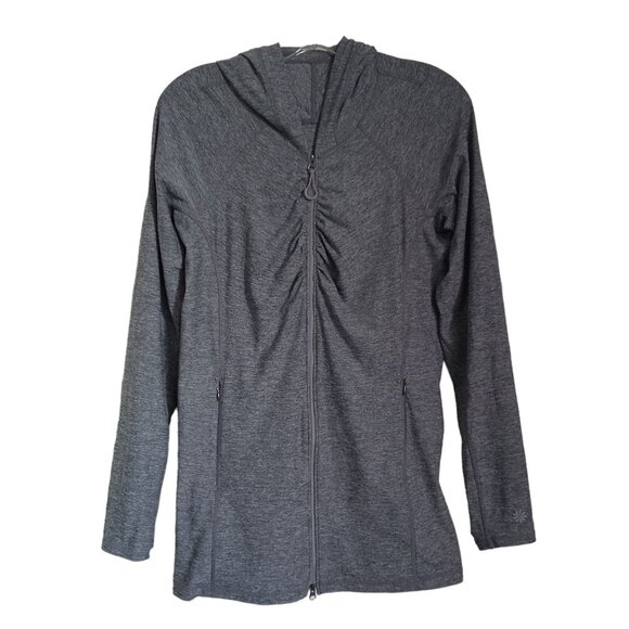 Athleta Womens Gray Full-Zip Hooded Jacket M Polyester & Nylon Blend Lightweight - Picture 1 of 16
